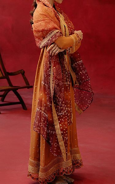 Cross Stitch Rust Silk Suit | Pakistani Embroidered Chiffon Dresses- Image 2