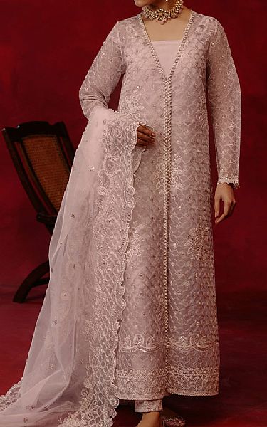 Cross Stitch Pink Organza Suit | Pakistani Embroidered Chiffon Dresses- Image 1