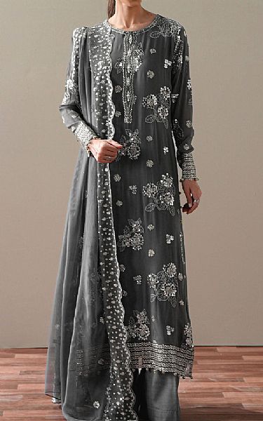 Cross Stitch Dark Grey Chiffon Suit | Pakistani Embroidered Chiffon Dresses USA- Image 1
