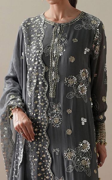 Cross Stitch Dark Grey Chiffon Suit | Pakistani Embroidered Chiffon Dresses USA- Image 3