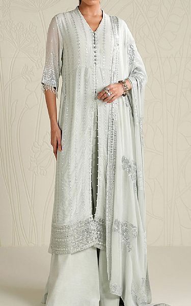 Cross Stitch Light Grey Chiffon Suit | Pakistani Embroidered Chiffon Dresses USA- Image 1