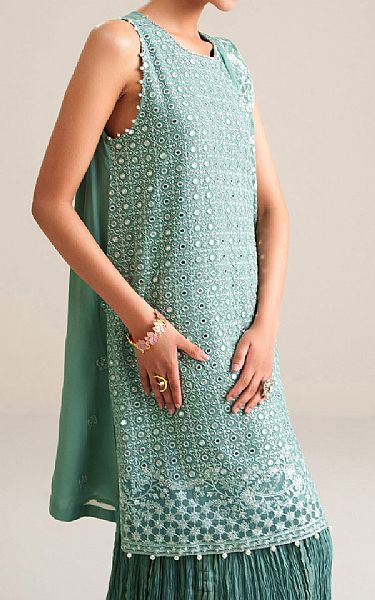 Cross Stitch Summer Green Chiffon Suit | Pakistani Embroidered Chiffon Dresses USA- Image 3