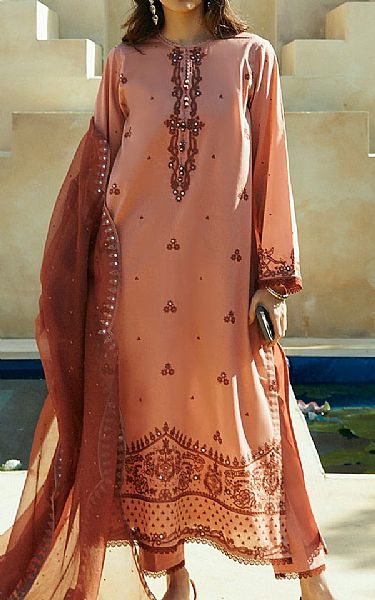Cross Stitch Dark Peach Lawn Suit | Pakistani Lawn Suits- Image 1