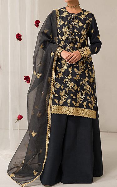 Cross Stitch Black Silk Suit | Pakistani Embroidered Chiffon Dresses USA- Image 1