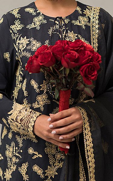 Cross Stitch Black Silk Suit | Pakistani Embroidered Chiffon Dresses- Image 2