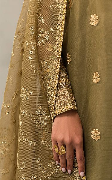 Cross Stitch Olive Green Organza Suit | Pakistani Embroidered Chiffon Dresses- Image 2