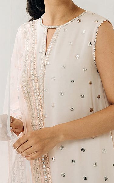 Cross Stitch White Chiffon Suit | Pakistani Embroidered Chiffon Dresses- Image 2
