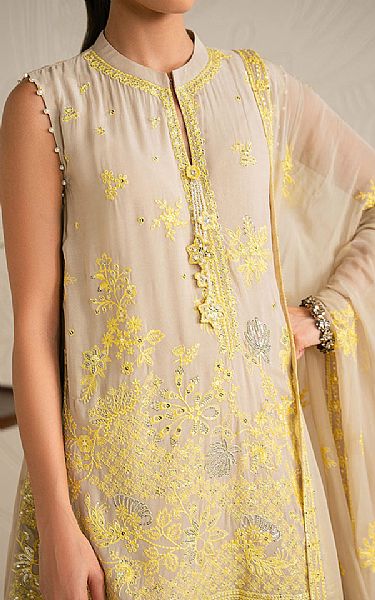 Cross Stitch Beige/Yellow Chiffon Suit | Pakistani Embroidered Chiffon Dresses USA- Image 3