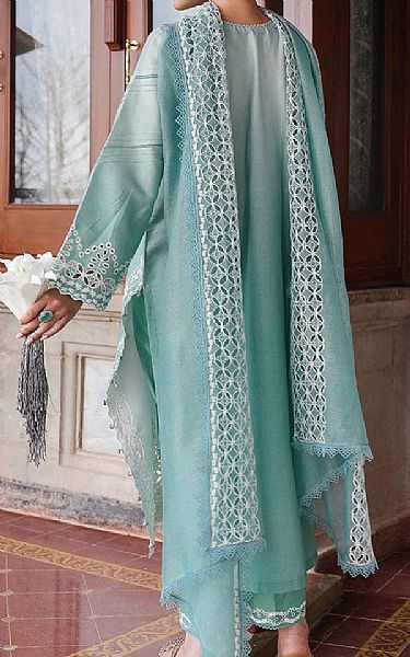 Cross Stitch Shadow Green Cotton Satin Suit | Pakistani Winter Dresses in USA- Image 2