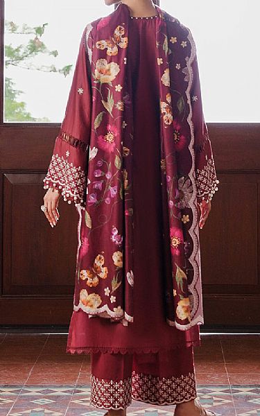 Cross Stitch Maroon Cotton Satin Suit | Pakistani Winter Dresses in USA- Image 2