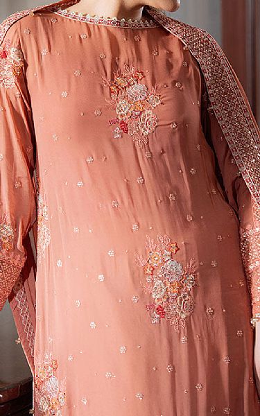 Cross Stitch Orange Salmon Chiffon Suit | Pakistani Embroidered Chiffon Dresses USA- Image 3
