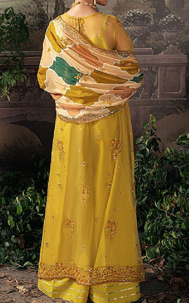 Cross Stitch Mustard Organza Suit | Pakistani Embroidered Chiffon Dresses- Image 2