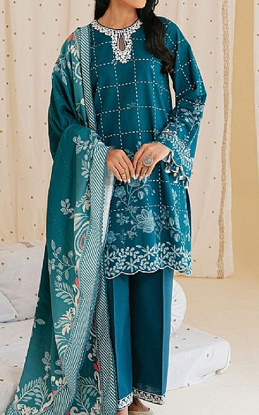 Cross Stitch Teal Khaddar Suit | Pakistani Winter Dresses- Image 1