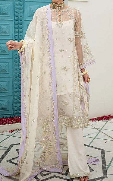 Dhanak White Munar Suit | Pakistani Embroidered Chiffon Dresses- Image 1