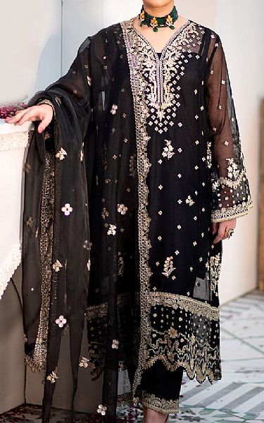Dhanak Black Net Suit | Pakistani Embroidered Chiffon Dresses- Image 1