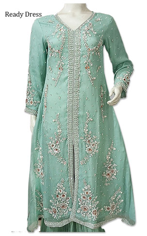  Light Turquoise Chiffon Suit | Pakistani Party Wear Dresses USA- Image 2