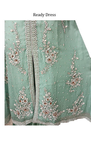  Light Turquoise Chiffon Suit | Pakistani Party Wear Dresses- Image 3