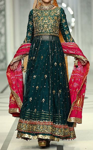  Teal Chiffon Suit | Pakistani Wedding Dresses- Image 1