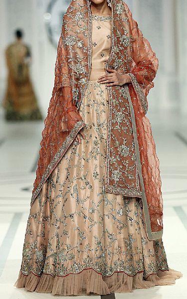  Beige Raw Silk Suit | Pakistani Wedding Dresses- Image 1