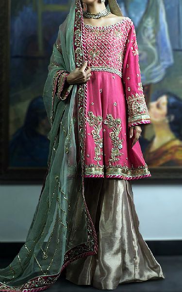  Pink/Green Chiffon Suit | Pakistani Party Wear Dresses- Image 1