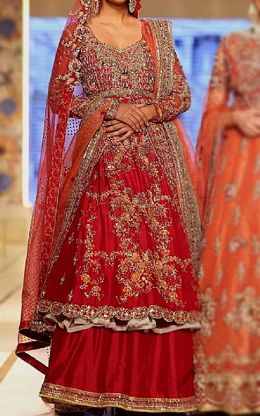  Red Silk Suit | Pakistani Wedding Dresses- Image 1