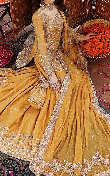  Mustard Chiffon Suit | Pakistani Wedding Dresses- Image 2