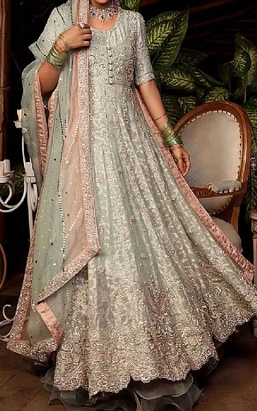  Light Green Jamawar Chiffon Suit | Pakistani Wedding Dresses- Image 1