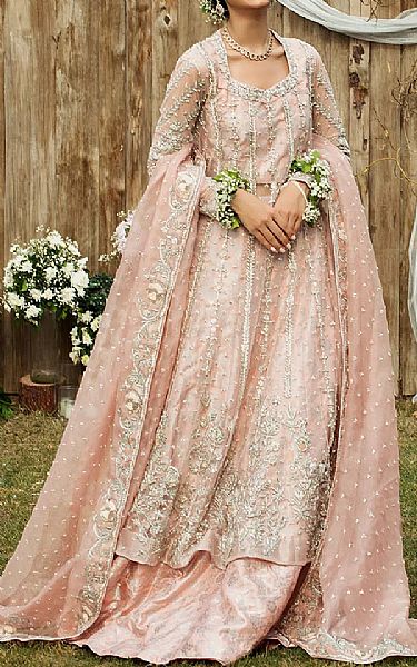  Peach Chiffon Suit | Pakistani Wedding Dresses- Image 1