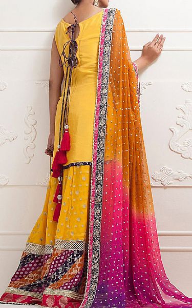  Yellow Crinkle Chiffon Suit | Pakistani Party Wear Dresses USA- Image 2