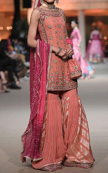  Coral Chiffon Suit | Pakistani Party Wear Dresses USA- Image 2