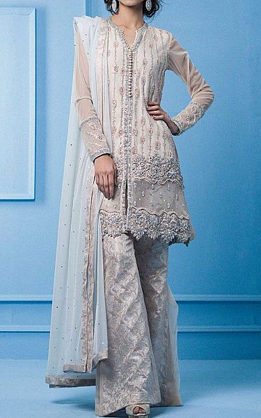  Off-white Chiffon Suit | Pakistani Party Wear Dresses- Image 1