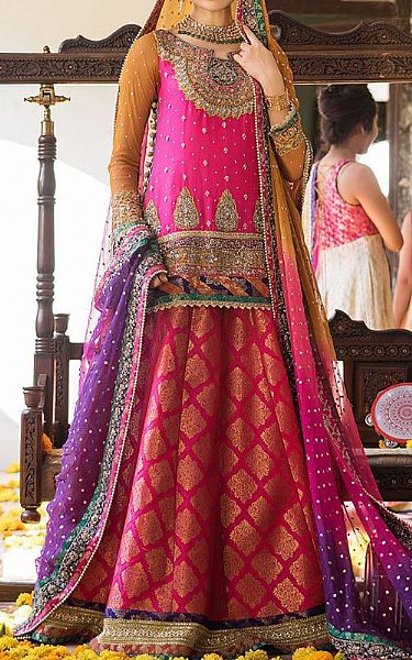  Shocking Pink Chiffon Suit | Pakistani Party Wear Dresses- Image 1