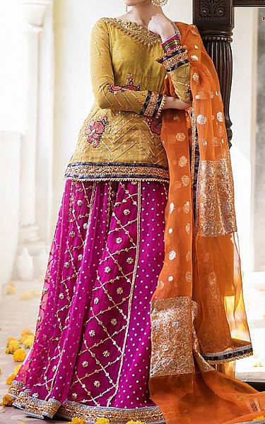  Green/Pink Chiffon Suit | Pakistani Party Wear Dresses USA- Image 1