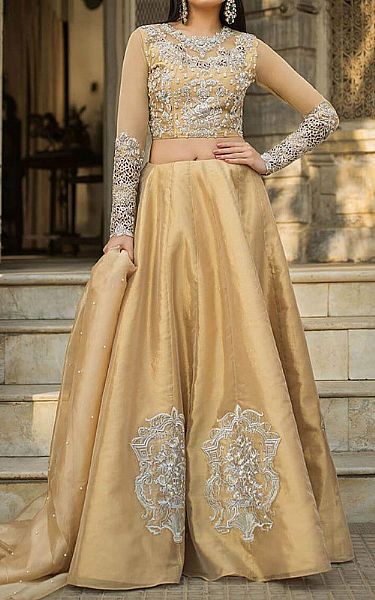  Golden Chiffon Suit | Pakistani Party Wear Dresses- Image 1