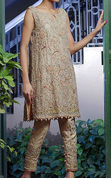  Beige Chiffon Suit | Pakistani Party Wear Dresses USA- Image 2