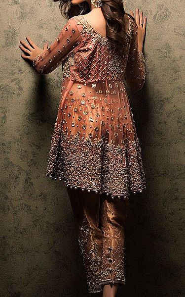  Rust Chiffon Suit | Pakistani Party Wear Dresses- Image 3