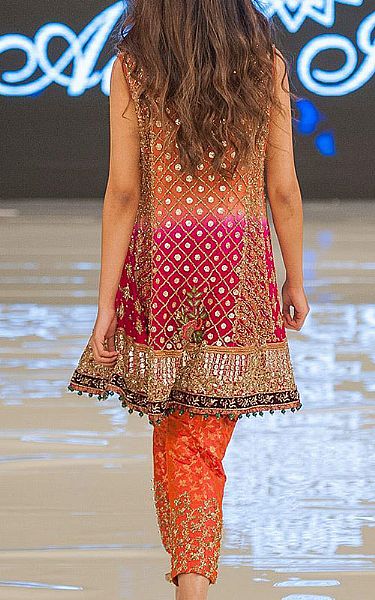  Orange Chiffon Suit | Pakistani Party Wear Dresses- Image 2