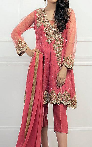  Brink Pink Net Suit | Pakistani Party Wear Dresses USA- Image 1