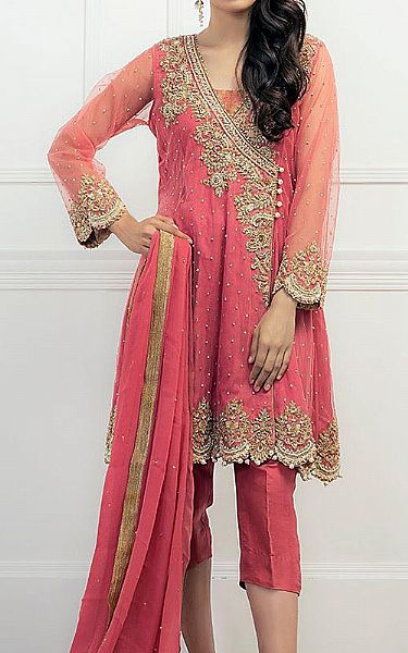  Brink Pink Net Suit | Pakistani Party Wear Dresses- Image 1