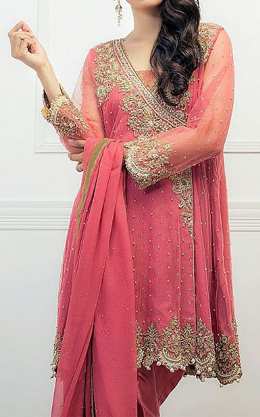  Brink Pink Net Suit | Pakistani Party Wear Dresses- Image 2