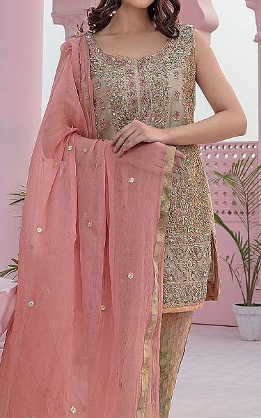  Sand Grey Silk Suit | Pakistani Party Wear Dresses USA- Image 2
