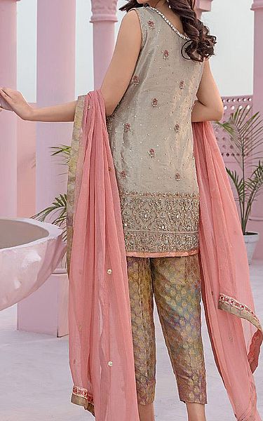  Sand Grey Silk Suit | Pakistani Party Wear Dresses- Image 3
