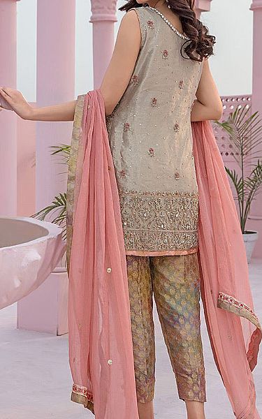  Sand Grey Silk Suit | Pakistani Party Wear Dresses USA- Image 3