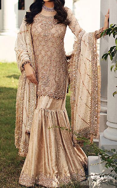  Beige Crinkle Chiffon Suit | Pakistani Wedding Dresses- Image 2