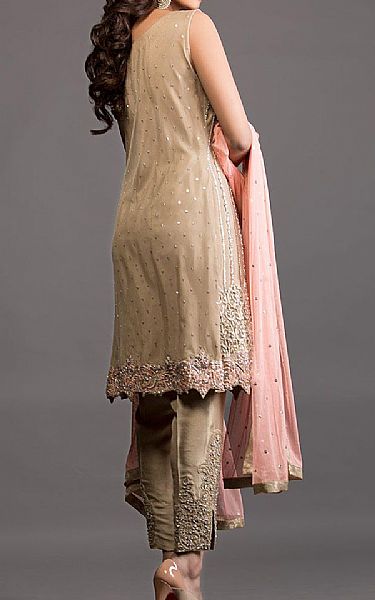 Tan Crinkle Chiffon Suit | Pakistani Party Wear Dresses