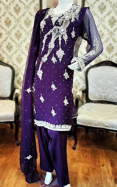  Indigo Chiffon Suit | Pakistani Party Wear Dresses USA- Image 1