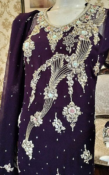  Indigo Chiffon Suit | Pakistani Party Wear Dresses- Image 2