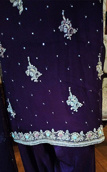  Indigo Chiffon Suit | Pakistani Party Wear Dresses- Image 3