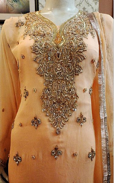  Peach Chiffon Suit | Pakistani Party Wear Dresses USA- Image 2