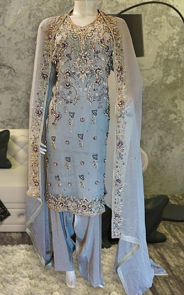  Grey Chiffon Suit | Pakistani Party Wear Dresses- Image 1